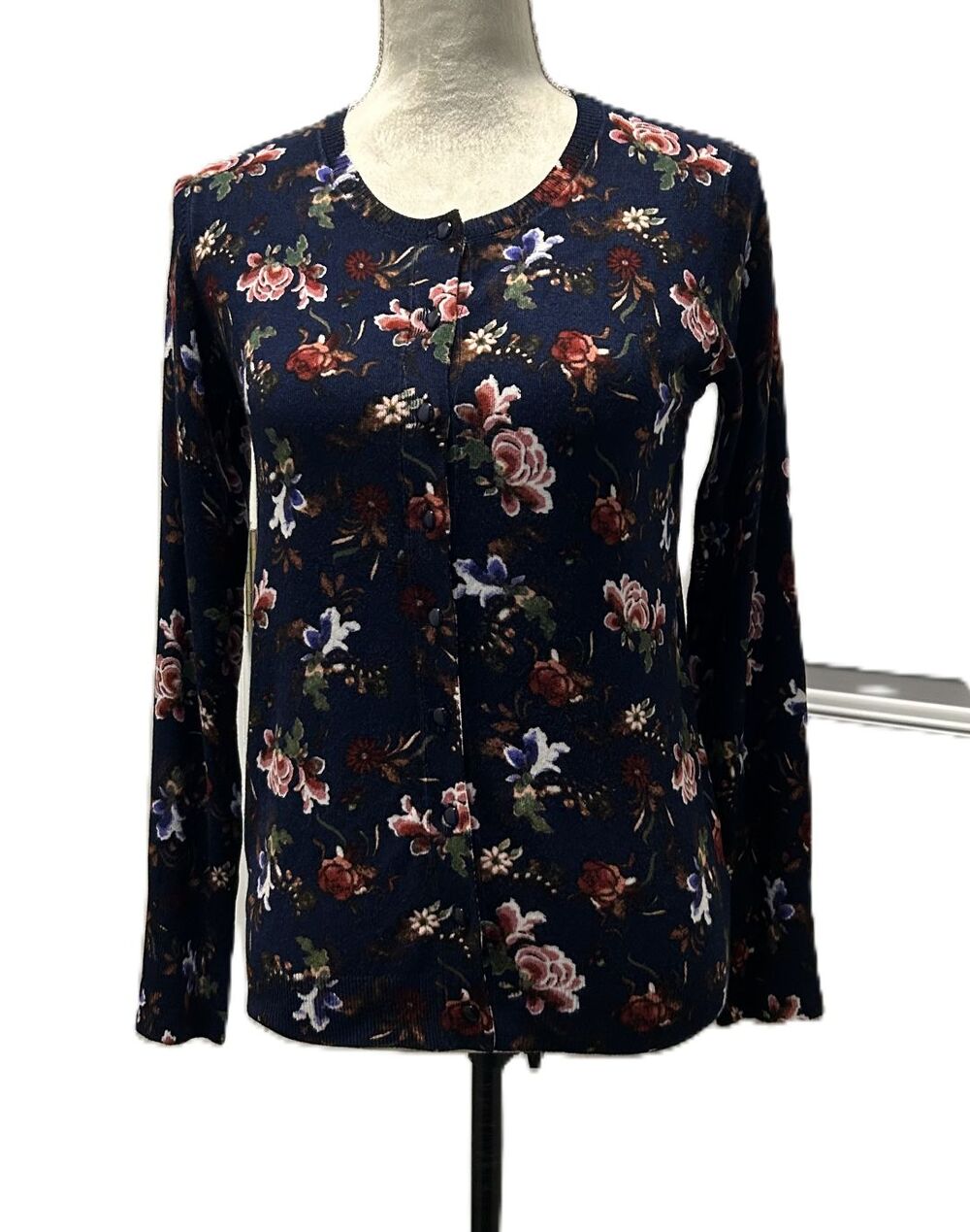 NWT Philosophy Navy Floral Long Sleeve Lightweight Soft Button Sweater Small